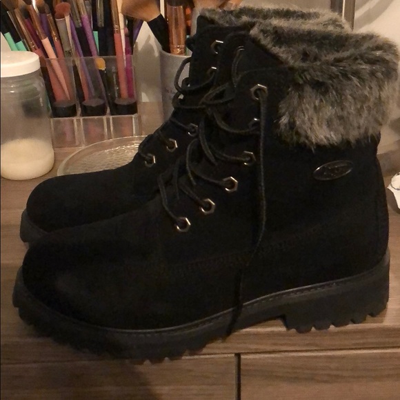 Black fur combat boots - Picture 3 of 5
